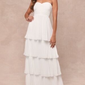 Lulus Seriously Sensational White Strapless Tiered Maxi Dress - Size L
